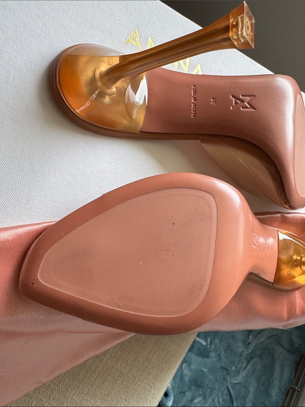 Amina Muaddi Alexa Glass Slipper, size 38, Latte color - Picture 4 of 9